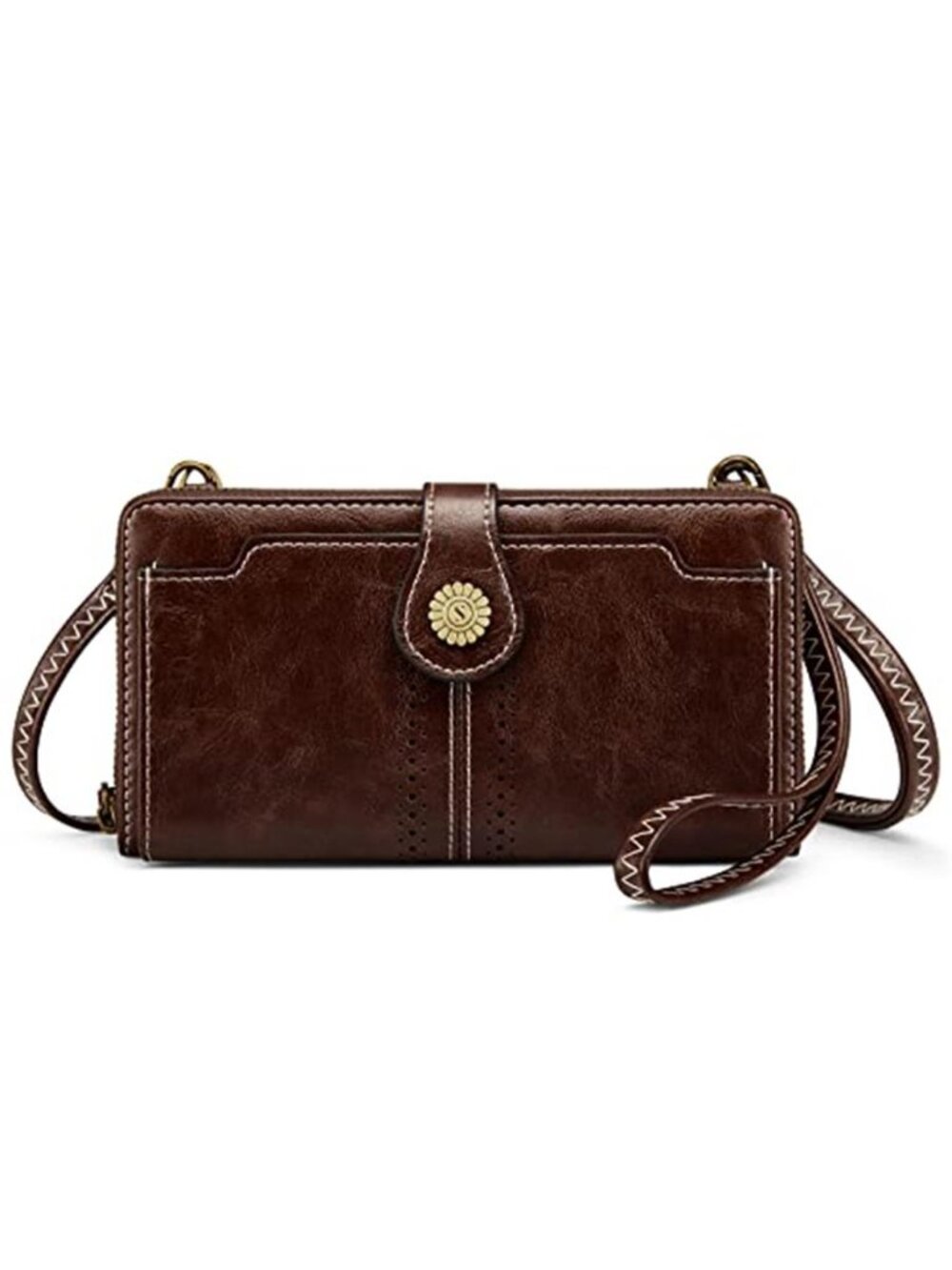 Vegan Leather Crossbody Bag Women RFID Wallet Phone Purse Coffee Wristlet